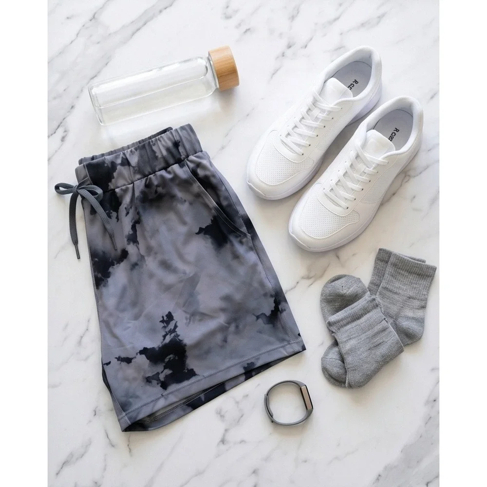 Kcutteyg XL Gray Tie Dye Athletic Shorts Drawstring Pockets Stretch‎ Workout NWT
